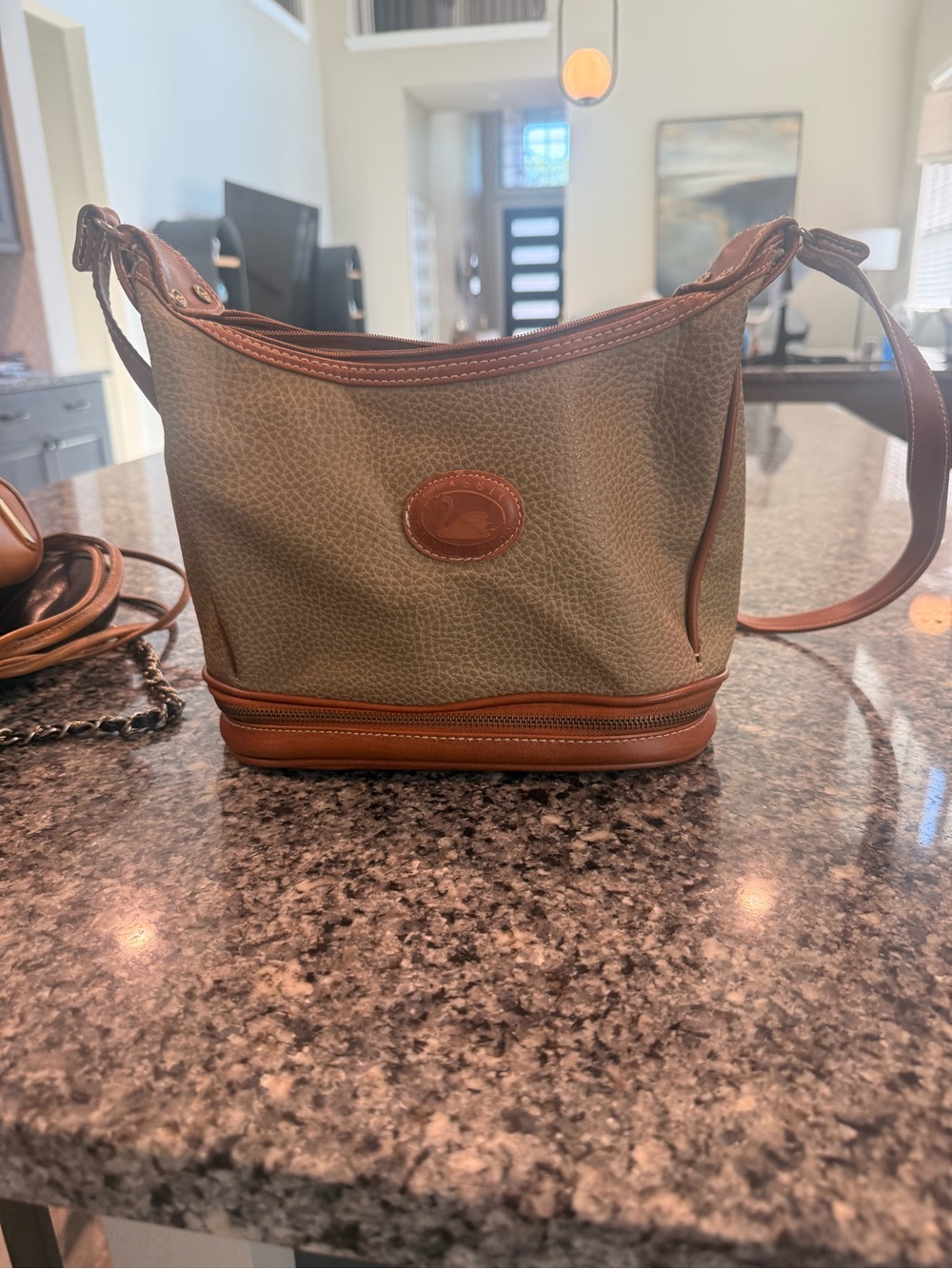 Dooney & Bourke Olive with Brown Leather Trim Crossbody Shoulder Bag